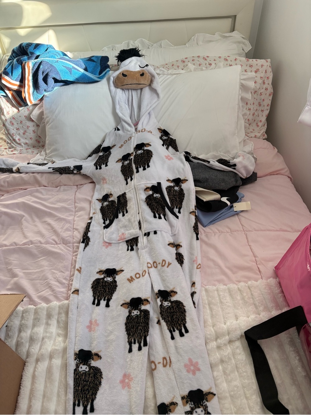 Holiday Time White Sheep Hooded Kids Pajama Onesie with Hood Face